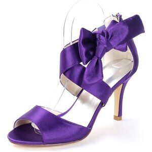 Women's Orange Bow Sandals Satin Dress Shoes Bridal Wedding